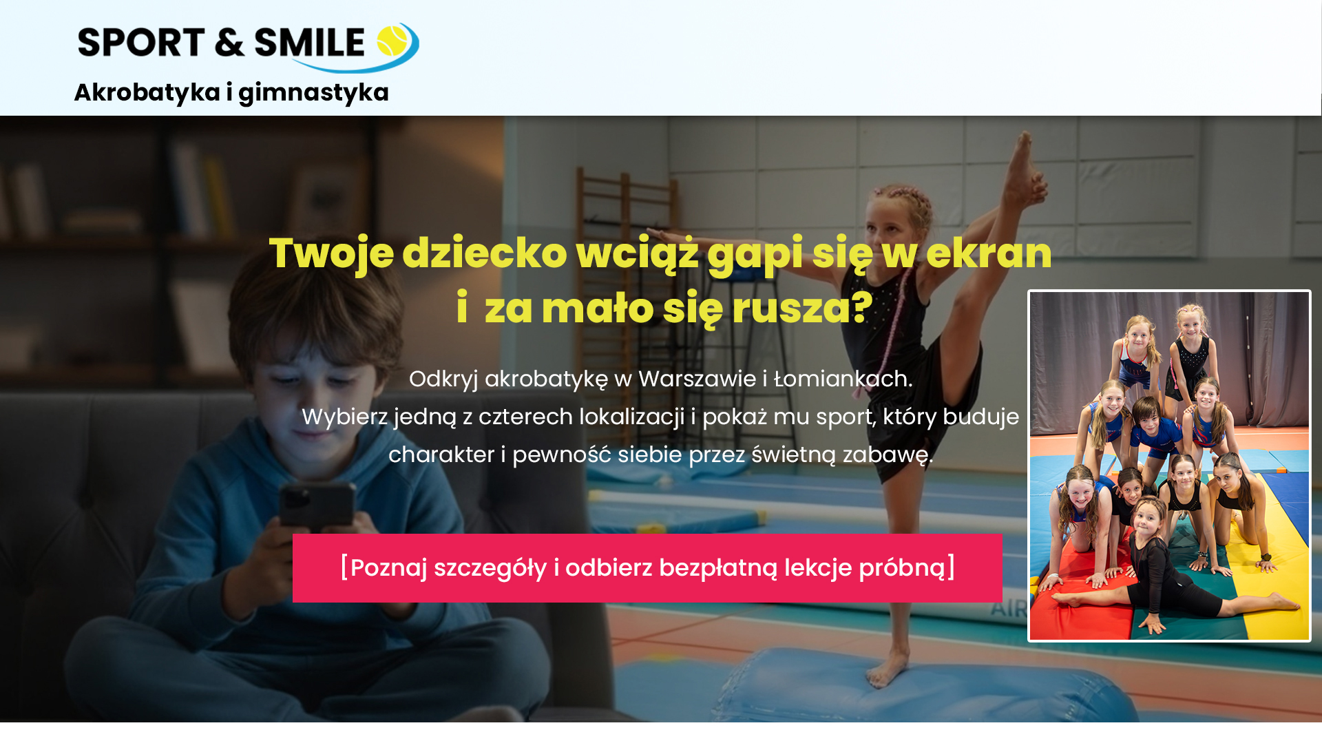 Landing page Sport & Smile — widok desktop